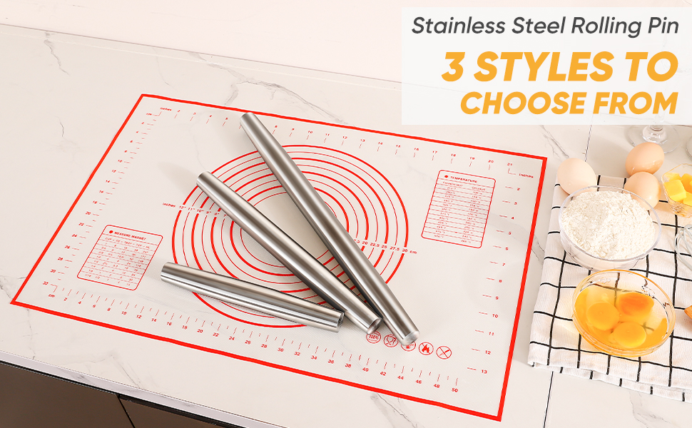 Smooth Stainless Steel Rolling Pin for Baking Fondant, Pizza, Pie, Pastry, Pasta, Dough, Cookies (12.8in)