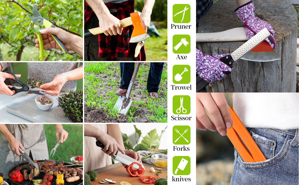 2 Pcs 400/600 Grit Portable Handheld Double Sided Sharpener Pocket Diamond Knife Sharpening Stone for Kitchen, Garden, Outdoor tools Fine/Coarse Grinding (Black/Orange)