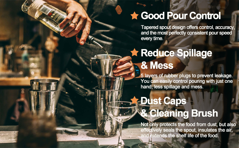 WAFJAMF 12 Pcs Liquor Pour Spouts Set, Stainless Steel Liquor Bottle Pourers with Rubber Dust Caps, for Pours Liquid, Olive Oil, Wine, Vinegar (Gold-12 Pack)