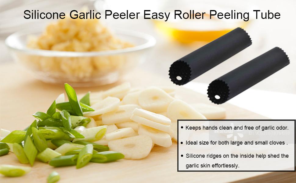 2 Set Silicone Garlic Peeler Easy Roller Tube Useful Garlic Odorfree Kitchen Tool (Black,Clear)