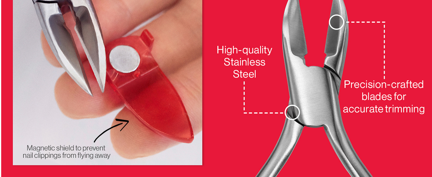 Revlon No-Ricochet Nail Nipper, Mess-Free Cuticle Remover Tool with Magnetic Shield for No Fly-Away Clippings, Made with Stainless Steel and Precision Blade, Easy Grip, 1 Count