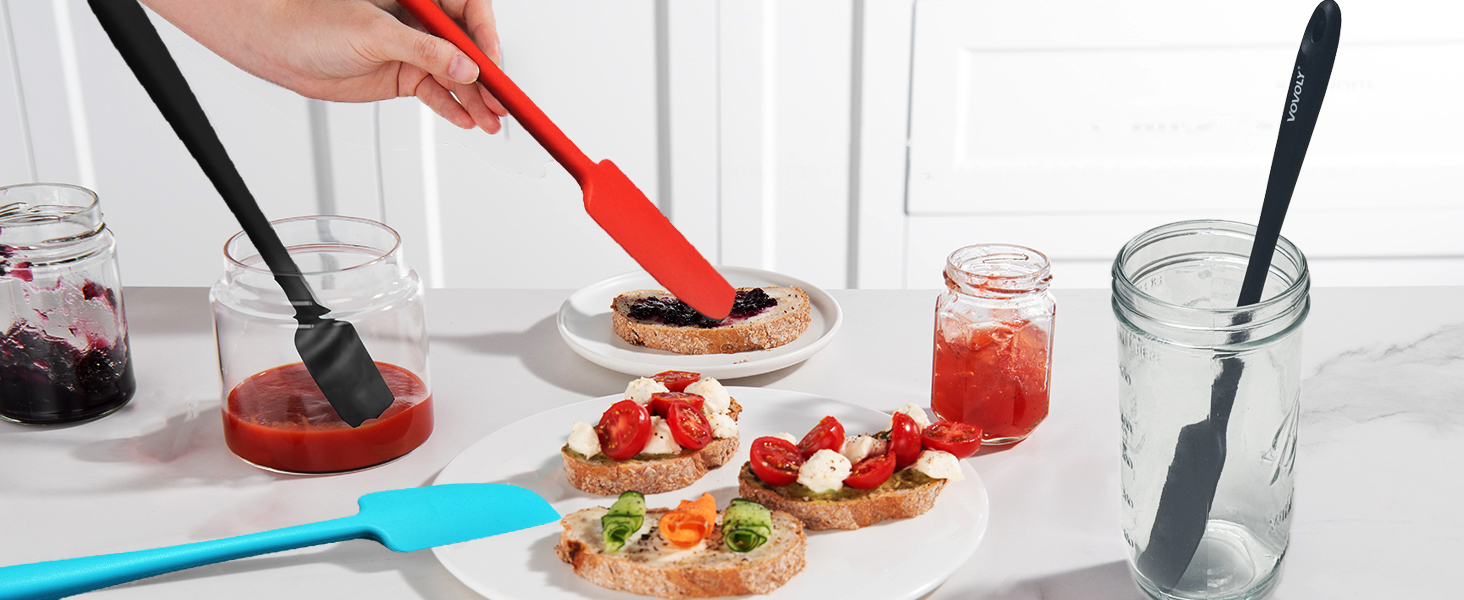 Silicone Jar Spatula, Small Rubber Scraper, Spatulas Silicone Heat Resistant, Seamless,Non StIck Cookware 11.2 Inch, Black.