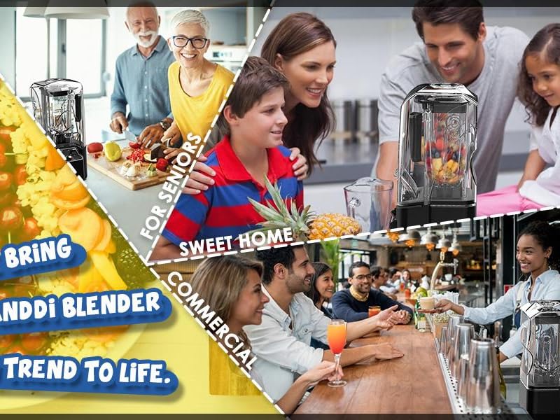 CRANDDI Commercial Quiet Blender, 2200 Watt Professional Countertop Blender with 80oz Pitcher, Built-in Pulse & 15-speeds Control, Smoothie Blender for Commercial and Home, K90 Black