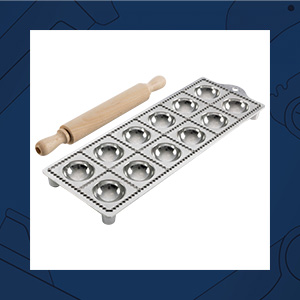 Ravioli Mold - Pasta Cutter Makes 12 Round 2” Raviolis - Easy to Use Stuffed Pasta Maker with Wood Roller and Non-Slip Rubber Feet - Made in Italy Kitchen Tools by Kings County Tools