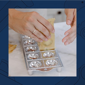 Ravioli Mold - Pasta Cutter Makes 12 Round 2” Raviolis - Easy to Use Stuffed Pasta Maker with Wood Roller and Non-Slip Rubber Feet - Made in Italy Kitchen Tools by Kings County Tools