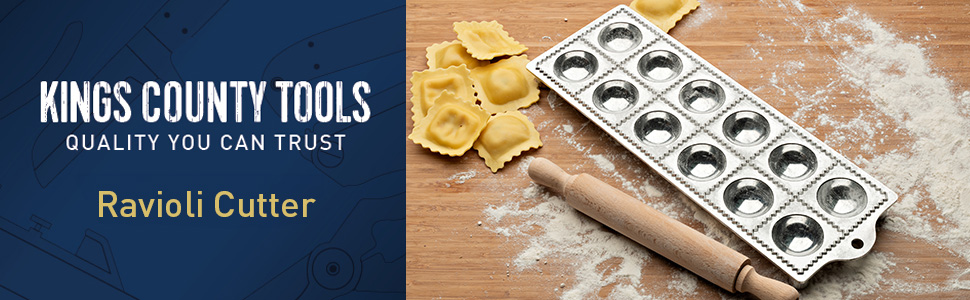 Ravioli Mold - Pasta Cutter Makes 12 Round 2” Raviolis - Easy to Use Stuffed Pasta Maker with Wood Roller and Non-Slip Rubber Feet - Made in Italy Kitchen Tools by Kings County Tools