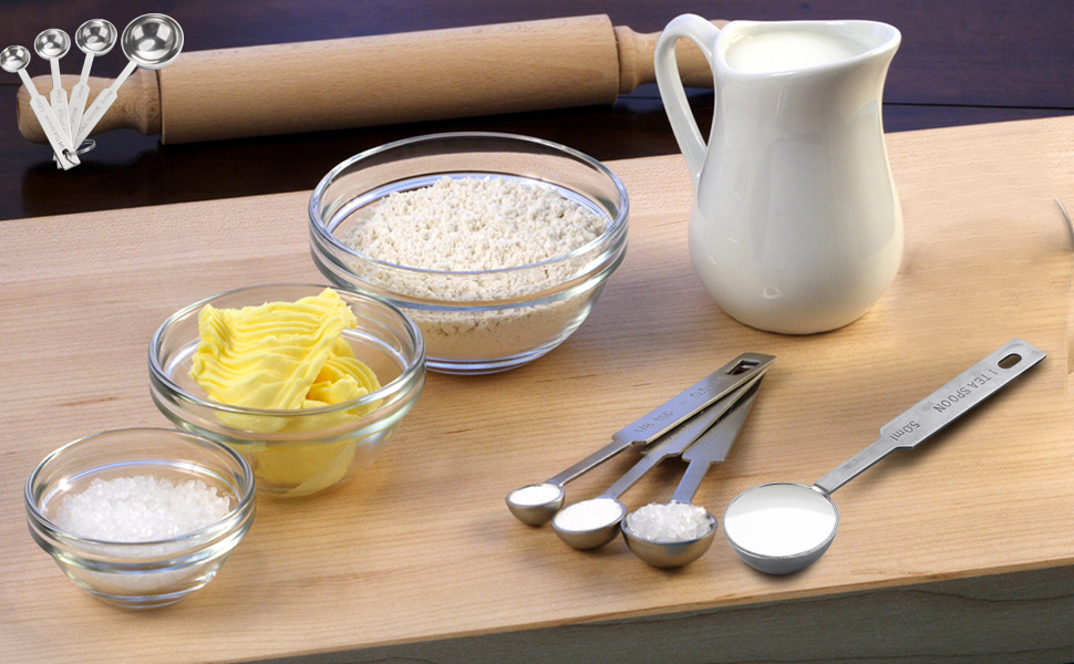 5PCS OstWony Measuring Spoons Set, Includes 1/8 tsp, 1/4 tsp, 1/2 tsp, 1 tsp, 1 tbsp, Food Grade Stainless Steel measuring cups, Tablespoon and Teaspoon for Measure