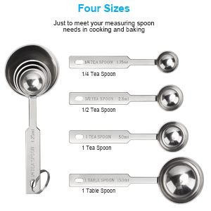 5PCS OstWony Measuring Spoons Set, Includes 1/8 tsp, 1/4 tsp, 1/2 tsp, 1 tsp, 1 tbsp, Food Grade Stainless Steel measuring cups, Tablespoon and Teaspoon for Measure
