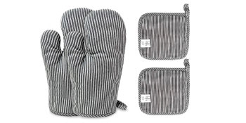 4Pcs Oven Mitts and Pot Holders, Heat Resistant Oven Mitts Set with Pothholder,Heat Resistant Microwave Gloves Safe for Baking,Cooking, BBQ