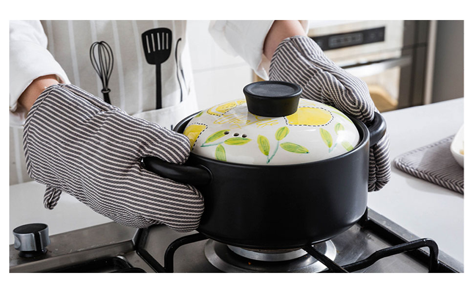 4Pcs Oven Mitts and Pot Holders, Heat Resistant Oven Mitts Set with Pothholder,Heat Resistant Microwave Gloves Safe for Baking,Cooking, BBQ