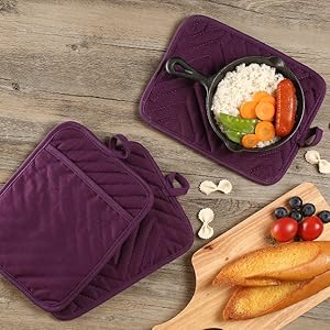 Oven Pot Holder with Pocket Cotton Heat Resistant Coaster Potholder Kitchen Hot Pad Oven Mitts for Cooking Square 7