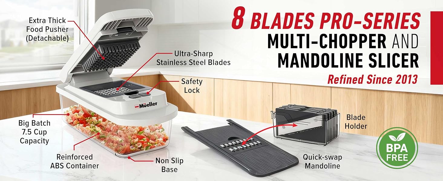 Mueller The Real Original Pro Chopper since 2013 Vegetable Chopper Mandoline Slicer, 8 Blade Food Veggie Chopper Onion Vegetable Cutter with Container, Kitchen Gadgets & Essentials, (10 in 1)