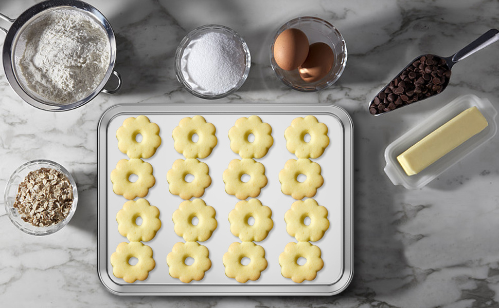 Baking Sheet Set of 2, Bastwe 18 inch Commercial Grade Stainless Steel Baking Pan, Professional Bakeware Oven Tray, Healthy & Non-toxic, Rust Free & Mirror Finish, Easy Clean & Dishwasher Safe