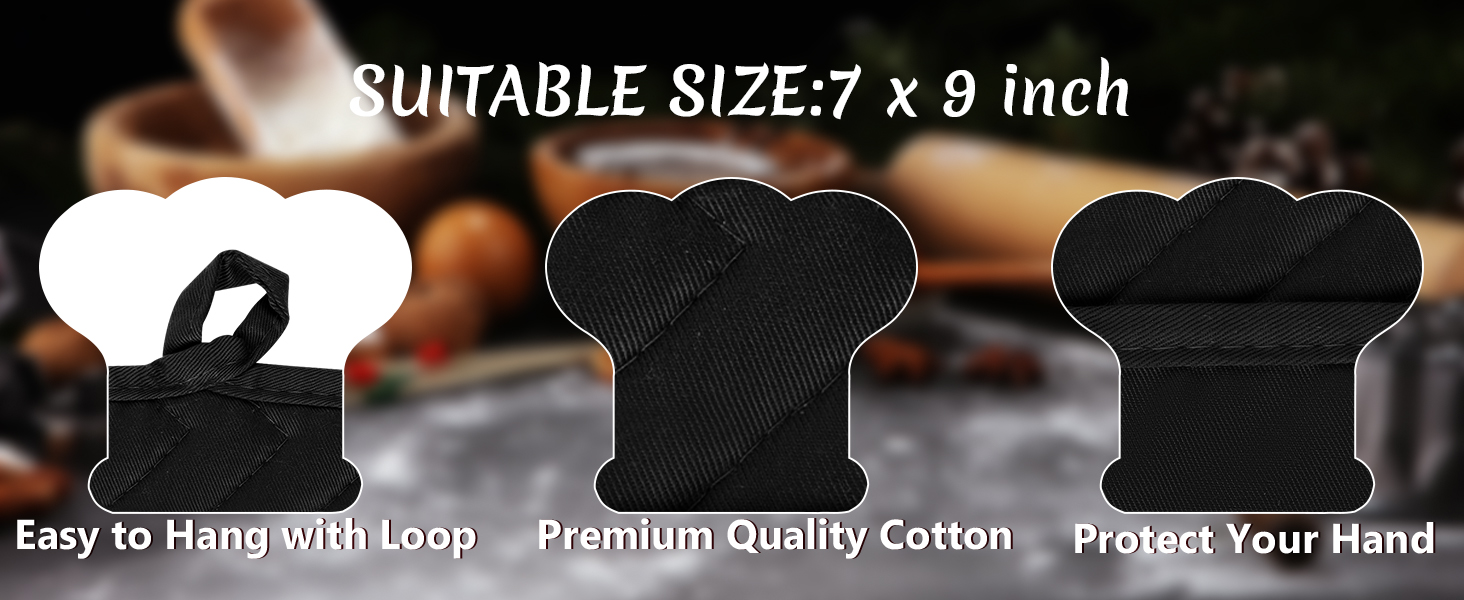 R HORSE 6Pcs Pot Holder with Pocket for Kitchen Black Pot Holders Set Cotton Heat Resistant Potholder Terry Cloth Coaster Hot Pad Oven Mitts Trivet for Baking Cooking 7''x9''