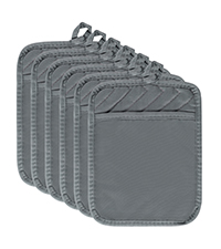 R HORSE 6Pcs Pot Holder with Pocket for Kitchen Black Pot Holders Set Cotton Heat Resistant Potholder Terry Cloth Coaster Hot Pad Oven Mitts Trivet for Baking Cooking 7''x9''