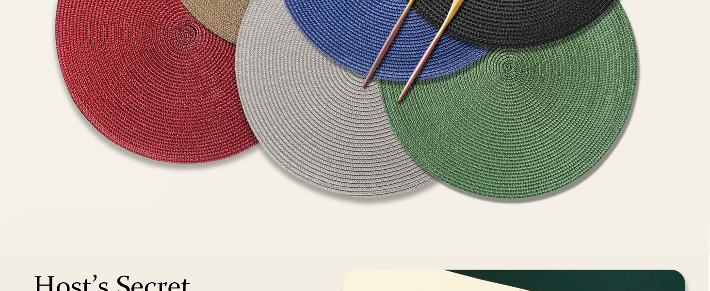 AHHFSMEI Round Braided Placemats 15 Inch Round Table Mats for Dining Tables Natural Woven Heat Resistant Place mats Set of 6 (Black)