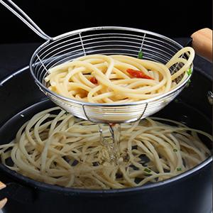 Enhanced Version Stainless Steel Spider Strainer Skimmer Ladle, Set of 3 Sizes Kitchen Strainer Spoon for Cooking and Frying, Pasta Strainer, Food Preparation-32.5cm, 36cm, 38cm