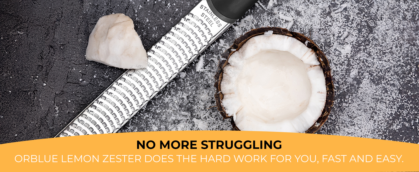 Orblue Lemon Zester & Cheese Grater - Premium Citrus Zester, Kitchen Grater for Parmesan, Chocolate, Fruits, Vegetables, Ginger, Garlic, Nutmeg - Stainless Steel Blades with Protective Cover, Black