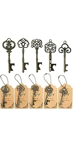 WODEGIFT 50pcs Bottle Opener,Wedding Favors Vintage Skeleton Key Bottle Opener,Key Bottle Openers with Escort Tag Cards and Key Chains Wedding Gifts for Guest（Bronze,5 styles）