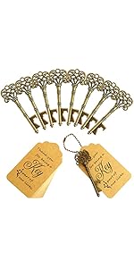 WODEGIFT 50pcs Bottle Opener,Wedding Favors Vintage Skeleton Key Bottle Opener,Key Bottle Openers with Escort Tag Cards and Key Chains Wedding Gifts for Guest（Bronze,5 styles）