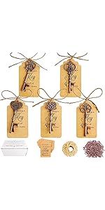 WODEGIFT 50pcs Bottle Opener,Wedding Favors Vintage Skeleton Key Bottle Opener,Key Bottle Openers with Escort Tag Cards and Key Chains Wedding Gifts for Guest（Bronze,5 styles）