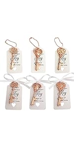 WODEGIFT 50pcs Bottle Opener,Wedding Favors Vintage Skeleton Key Bottle Opener,Key Bottle Openers with Escort Tag Cards and Key Chains Wedding Gifts for Guest（Bronze,5 styles）