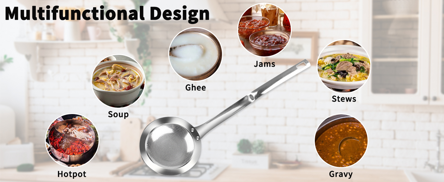 TBWHL Multi-functional Hot Pot Fat Skimmer Spoon - Stainless Steel Fine Mesh Food Strainer for Skimming Grease and Foam DIA 3.1