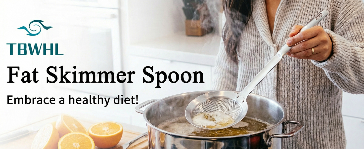 TBWHL Multi-functional Hot Pot Fat Skimmer Spoon - Stainless Steel Fine Mesh Food Strainer for Skimming Grease and Foam DIA 3.1