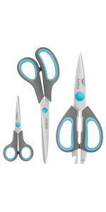 Scissors Set of 4, Premium Stainless Steel Razor Blades, Ergonomic Semi-Soft Rubber Grip, Suitable for School, Office and Family Daily Use, 9.6''/8.5''/6.4