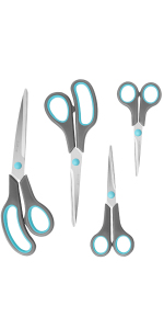 Scissors Set of 4, Premium Stainless Steel Razor Blades, Ergonomic Semi-Soft Rubber Grip, Suitable for School, Office and Family Daily Use, 9.6''/8.5''/6.4