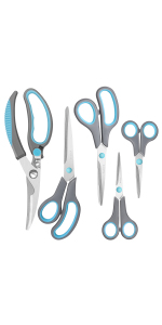 Scissors Set of 4, Premium Stainless Steel Razor Blades, Ergonomic Semi-Soft Rubber Grip, Suitable for School, Office and Family Daily Use, 9.6''/8.5''/6.4