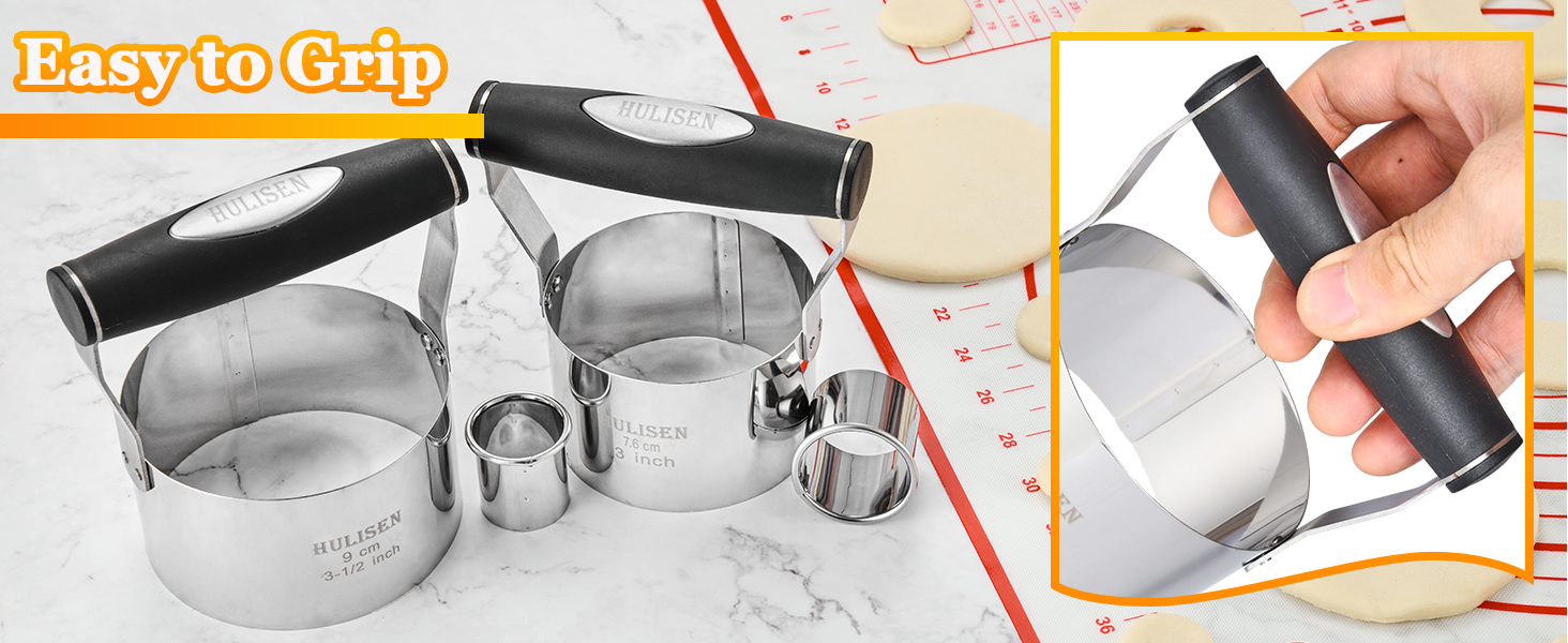 HULISEN 3 inch Biscuit Cutter, Stainless Steel Round Cookies Cutter with Soft Grip Handle, Gift Package