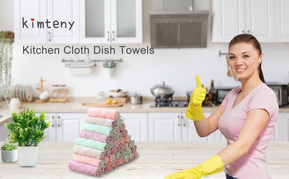 kimteny Cleaning Cloths Kitchen Towels Microfiber Washcloths Lint Free Dish Cloth Reusable Dishtowels Household Super Absorbent Fast Drying, 10