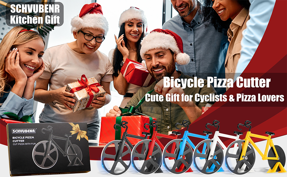 Bicycle Pizza Cutter Wheel - Gifts for Cyclists, Men, Dad, Bike Lovers - Funny Kitchen Gadgets - Cool Father’s Day, Christmas, Birthday, White Elephant Gifts - Stainless Steel Pizza Slicer(Black)