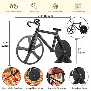 Bicycle Pizza Cutter Wheel - Gifts for Cyclists, Men, Dad, Bike Lovers - Funny Kitchen Gadgets - Cool Father’s Day, Christmas, Birthday, White Elephant Gifts - Stainless Steel Pizza Slicer(Black)