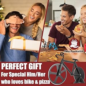 Bicycle Pizza Cutter Wheel - Gifts for Cyclists, Men, Dad, Bike Lovers - Funny Kitchen Gadgets - Cool Father’s Day, Christmas, Birthday, White Elephant Gifts - Stainless Steel Pizza Slicer(Black)