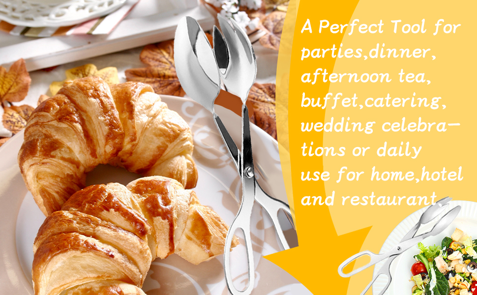 2 PACK Buffet Tongs,Stainless Steel Salad Tongs,Serving Tongs for Home Kitchen,Cake,Bread,Catering,Party,Barbecue,Seafood,Frying(10Inch and 8Inch)