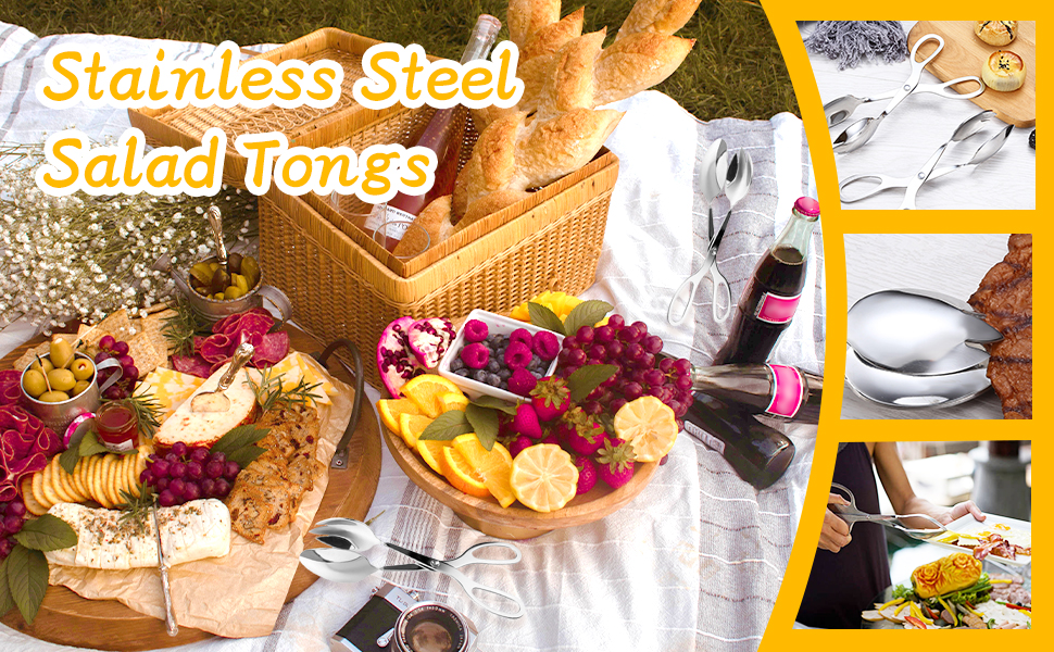 2 PACK Buffet Tongs,Stainless Steel Salad Tongs,Serving Tongs for Home Kitchen,Cake,Bread,Catering,Party,Barbecue,Seafood,Frying(10Inch and 8Inch)