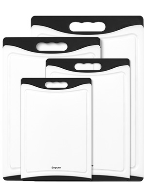 Extra Large Cutting Boards, Plastic for Kitchen (Set of 4) Dishwasher Chopping Board with Juice Grooves, Easy-Grip Handles, Black, Empune