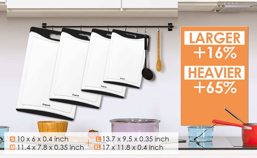 Extra Large Cutting Boards, Plastic for Kitchen (Set of 4) Dishwasher Chopping Board with Juice Grooves, Easy-Grip Handles, Black, Empune