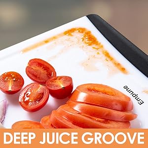 Extra Large Cutting Boards, Plastic for Kitchen (Set of 4) Dishwasher Chopping Board with Juice Grooves, Easy-Grip Handles, Black, Empune