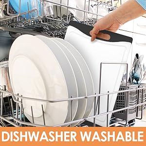 Extra Large Cutting Boards, Plastic for Kitchen (Set of 4) Dishwasher Chopping Board with Juice Grooves, Easy-Grip Handles, Black, Empune