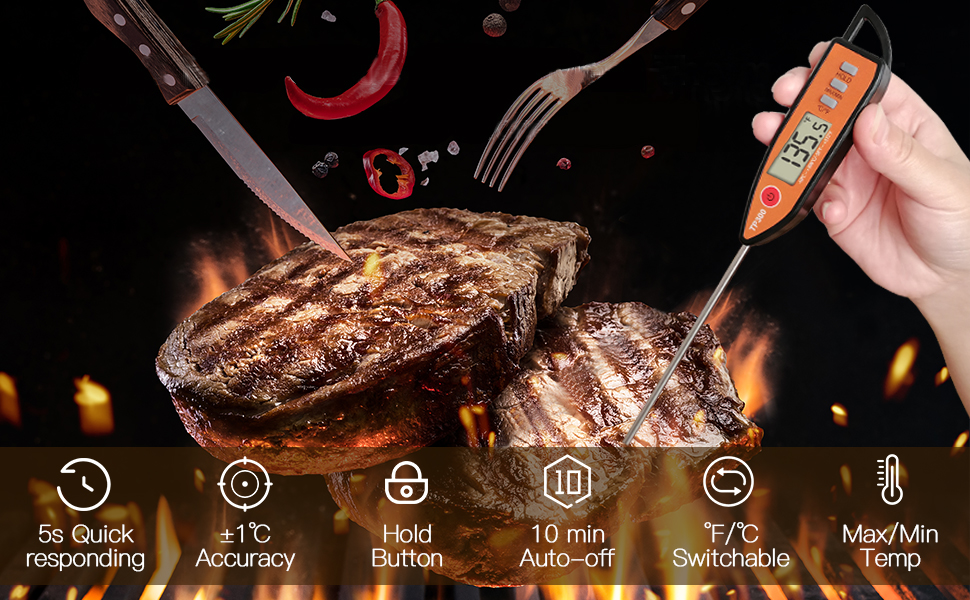 Digital Meat & Milk Thermometer - Instant Read Probe for Cooking, BBQ, Grill, Deep Fry, Roast & Baking