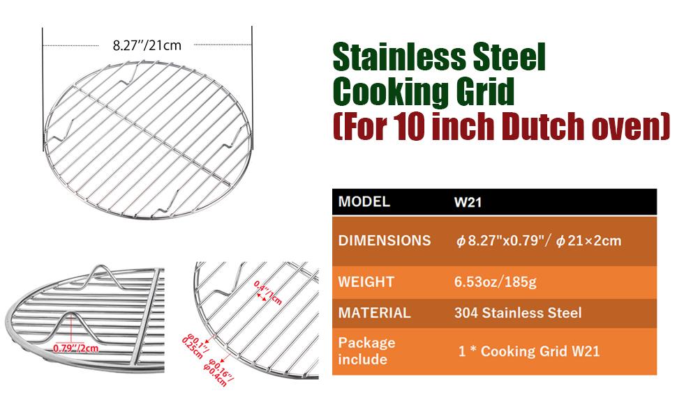 CAMPINGMOON φ8.27inch/φ21cm Round Stainless Steel Roasting Baking Steaming Cooling Rack Cooking Grid Grill Fits for 10-inch Dutch Oven W21