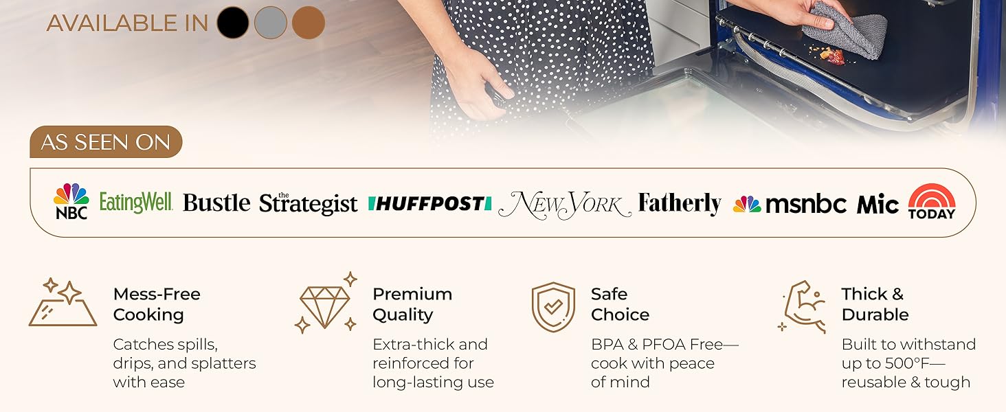 Oven Liners for Bottom of Oven - 3 Pack Large Heavy Duty Mats, 16.25”x23” Non-Stick Reusable Liner for Electric, Gas, Toasters, Grills - BPA & PFOA Free Kitchen Accessory to Keep It Clean (Black)