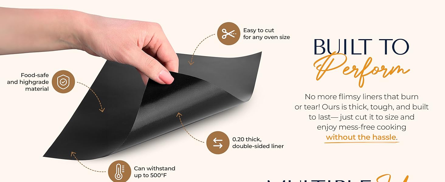 Oven Liners for Bottom of Oven - 3 Pack Large Heavy Duty Mats, 16.25”x23” Non-Stick Reusable Liner for Electric, Gas, Toasters, Grills - BPA & PFOA Free Kitchen Accessory to Keep It Clean (Black)