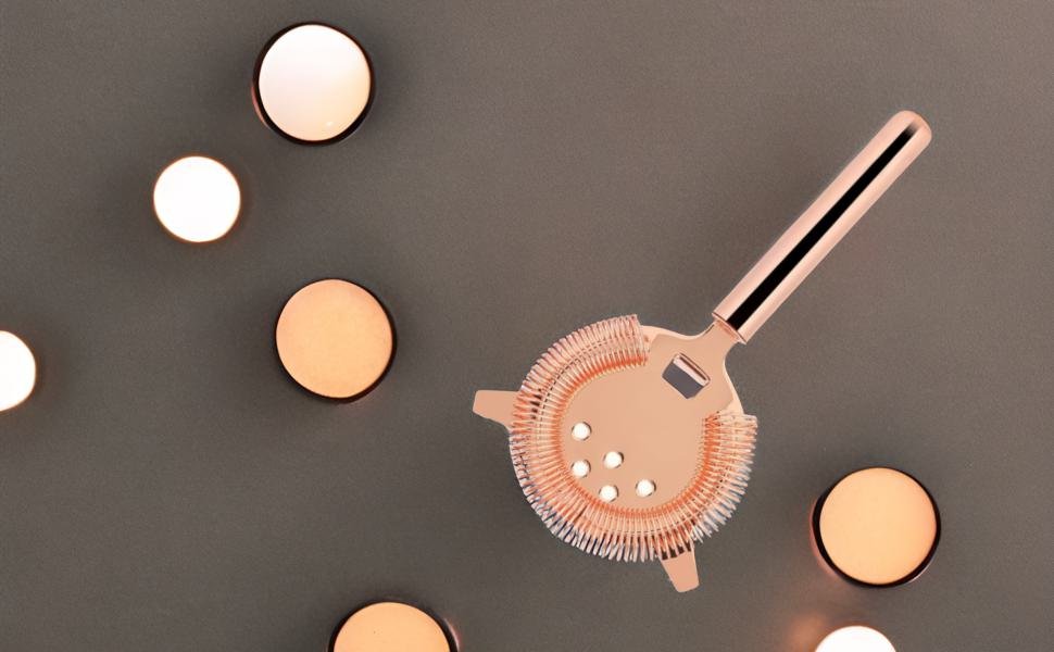 Hawthorne Strainer, Stainless Steel Cocktail Strainer with High-Density Spring Filtering Martinis Cocktails Drink Professional Boston Shakers, Bartending and Mixing Glasses, Bar Accessories(Rose Gold)