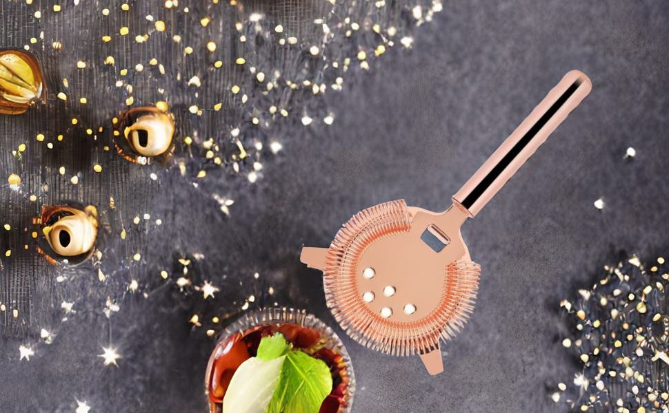 Hawthorne Strainer, Stainless Steel Cocktail Strainer with High-Density Spring Filtering Martinis Cocktails Drink Professional Boston Shakers, Bartending and Mixing Glasses, Bar Accessories(Rose Gold)