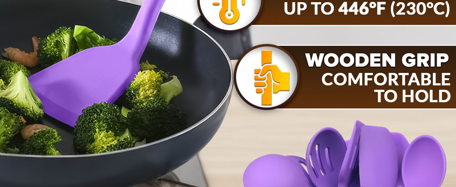 12 Pcs Purple Kitchen Utensils Set with Holder – Versatile Silicone Utensils Set for Cooking and Baking, Gentle on Pots and Pans, Heat-Resistant, Stylish, Easy to Clean, Purple Kitchen Accessories