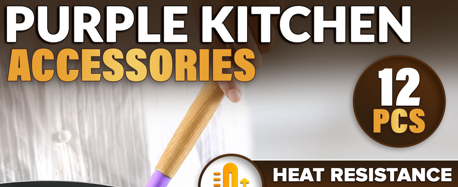 12 Pcs Purple Kitchen Utensils Set with Holder – Versatile Silicone Utensils Set for Cooking and Baking, Gentle on Pots and Pans, Heat-Resistant, Stylish, Easy to Clean, Purple Kitchen Accessories